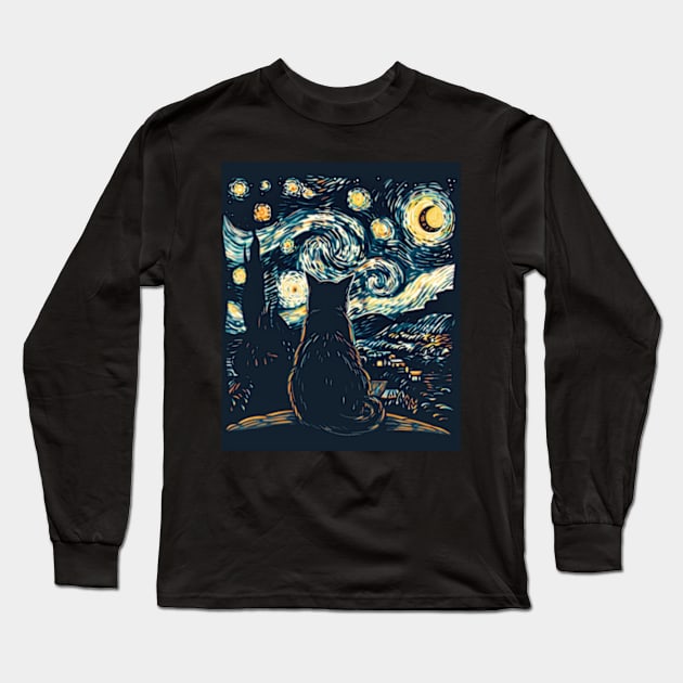 Cat Starry Night Celestial Journeys Long Sleeve T-Shirt by BoazBerendse insect